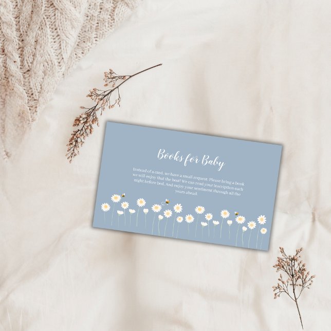 Blue Simple Daisy Baby Shower Books For Baby Enclosure Card (Blue Simple Daisy Baby Shower Books For Baby Enclosure Card)