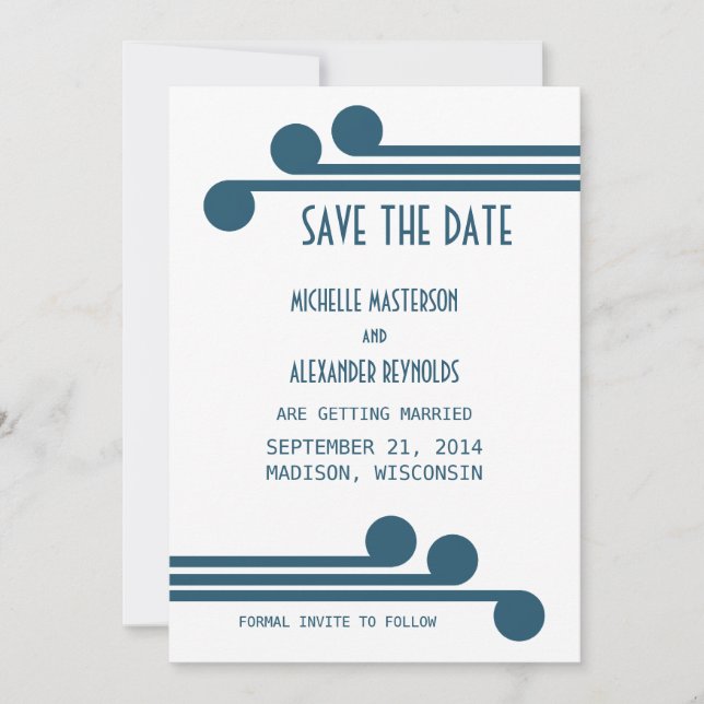 Blue Simple Deco Chic Save the Date Invite (Front)