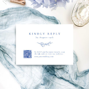 Blue simple elegance botanical QR code wedding RSVP Card