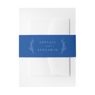 Blue simple elegance botanical wreath wedding invitation belly band