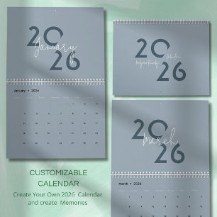 Blue Simple Elegant 2026 Calendar