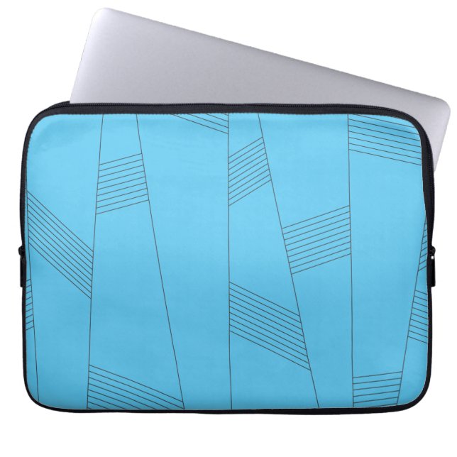 Blue, simple, elegant, abstract line pattern laptop sleeve (Front)