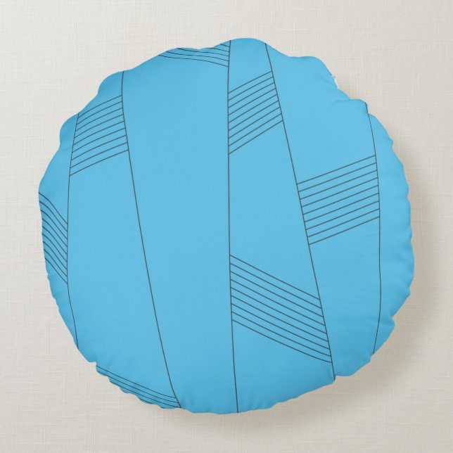 Blue, simple, elegant, abstract line pattern round cushion (Back)
