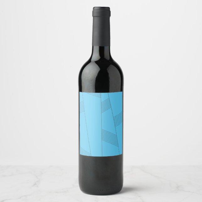 Blue, simple, elegant, abstract line pattern wine label (Front)