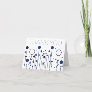Blue Simple Floral Dot Modern Thank You Card