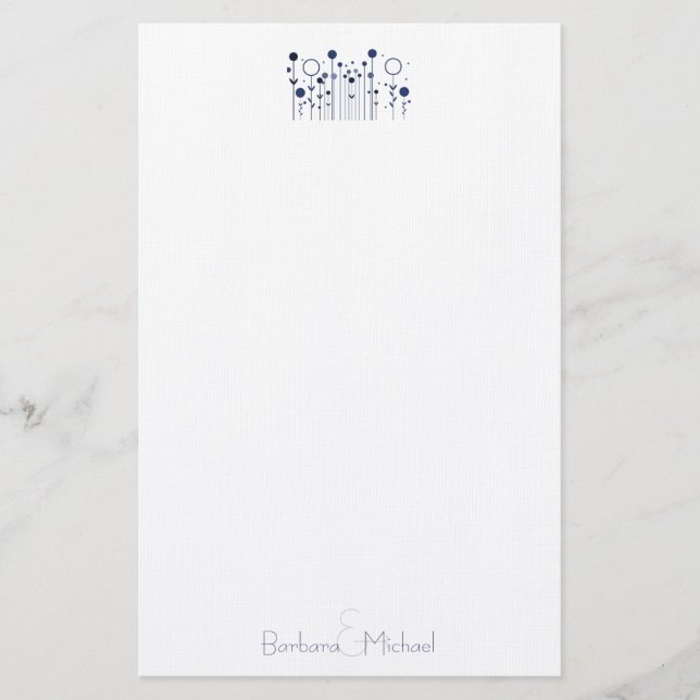 Blue Simple Floral Dot Personalised Stationery (Front)