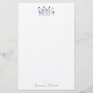 Blue Simple Floral Dot Personalized Stationery