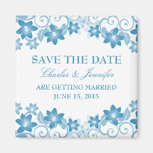 Blue Simple Floral Save the Date Magnet