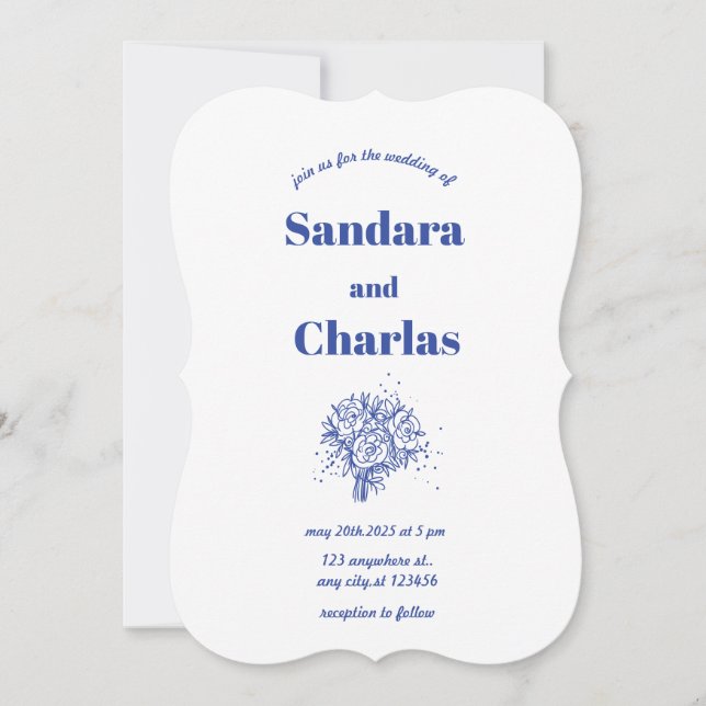 blue simple Handwritten Whimsical wedding Invitation (Front)
