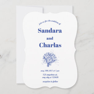 blue simple Handwritten Whimsical wedding Invitation
