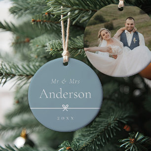 Blue   Simple Minimal Bow Wedding Photo Ceramic Tree Decoration