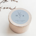 Blue Simple Minimal Monogram Botanical Wedding Classic Round Sticker<br><div class="desc">Blue Simple Minimal Monogram Botanical Wedding Classic Round Sticker  features your initials around a line drawing botanical,  along with a classically modern type layout.</div>