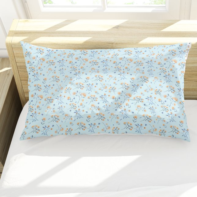 Blue Simple Minimal Wildflower Pattern   Pillowcase (Blue Simple Minimal Wildflower Pattern Pillow Case)