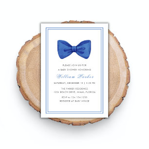 Blue Simple Minimalist Bow Boy Baby Shower  Invitation