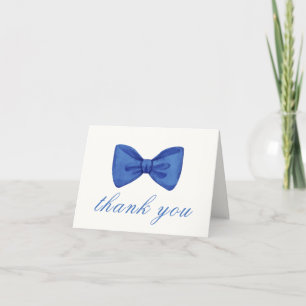 Blue Simple Minimalist Bow Boy Baby Shower Thank You Card