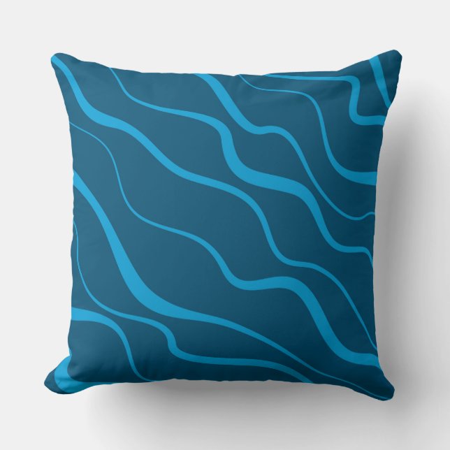 Blue, simple, modern, cool wave abstraction cushion (Front)