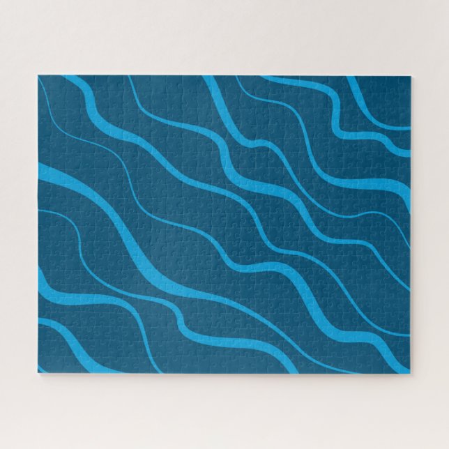 Blue, simple, modern, cool wave abstraction jigsaw puzzle (Horizontal)