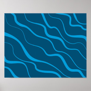 Blue, simple, modern, cool wave abstraction poster