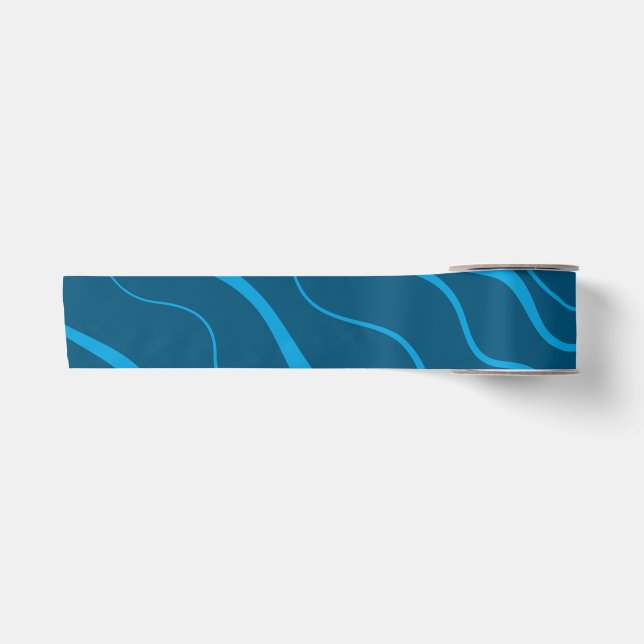 Blue, simple, modern, cool wave abstraction satin ribbon (Front)