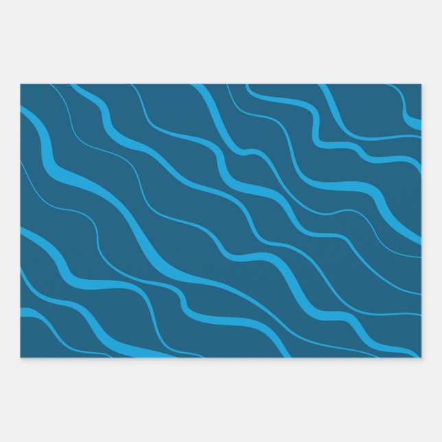 Blue, simple, modern, cool wave abstraction wrapping paper sheet (Front)
