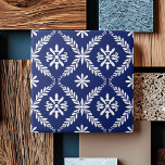 Blue Simple Modern Geometric Elegant Abstract Tile<br><div class="desc">This Blue Simple Modern Geometric Elegant Abstract ceramic tile showcases an elegant pattern that brings a refined touch to any home decor. Featuring intricate motifs of leaves, and flowers, this tile captures a sophisticated aesthetic with its harmonious blend of delicate floral elements and geometric shapes. The small white designs set...</div>