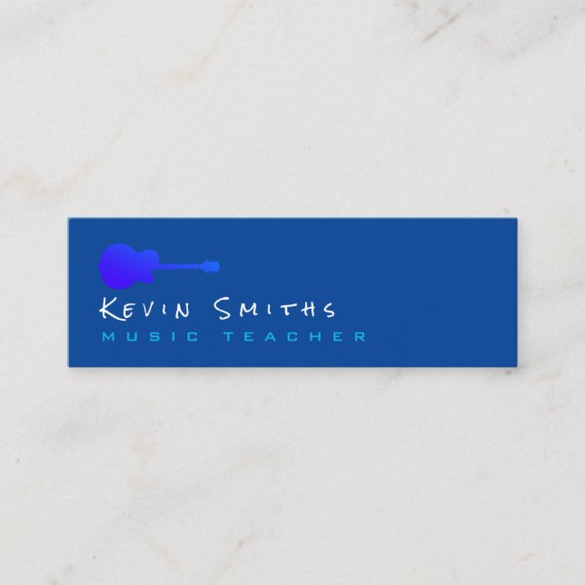 Blue Simple Modern Guitar Teacher Mini Business Card (Front)