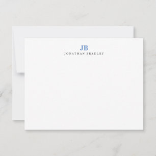 Blue Simple Modern Minimalist Monogram Initials Card