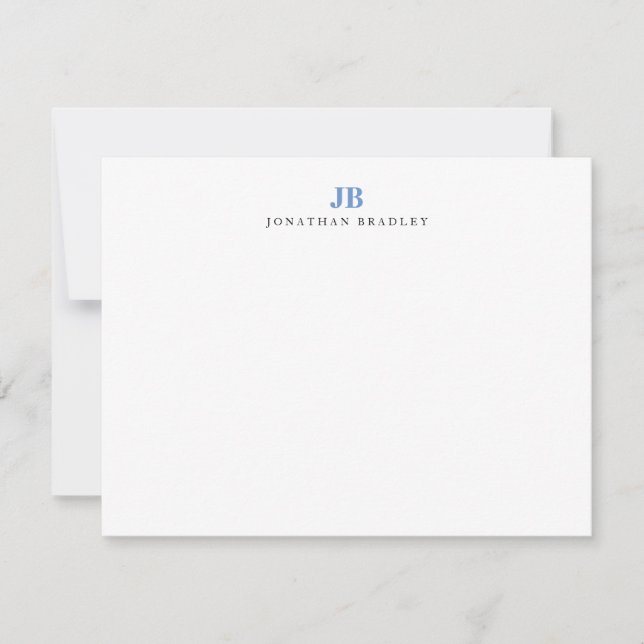 Blue Simple Modern Minimalist Monogram Initials Card (Front)