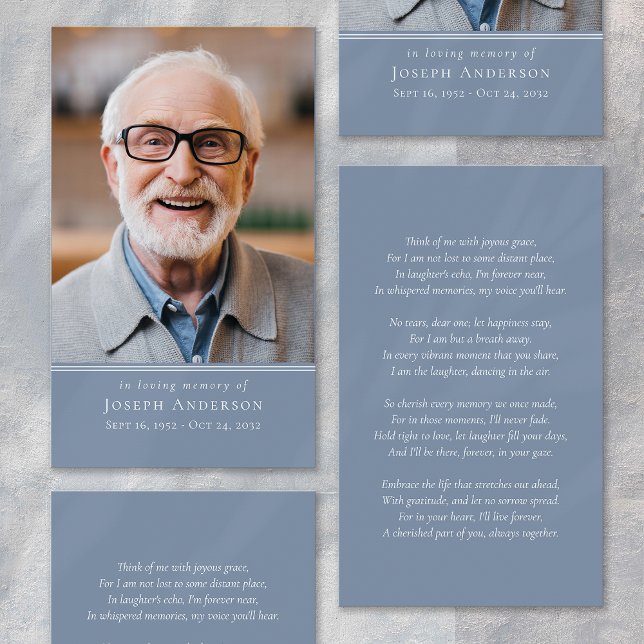 Blue Simple Modern Photo Funeral Prayer Card (Creator Uploaded)