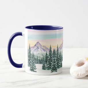 Blue simple Modern xmas pine tree snow Aurora Mug