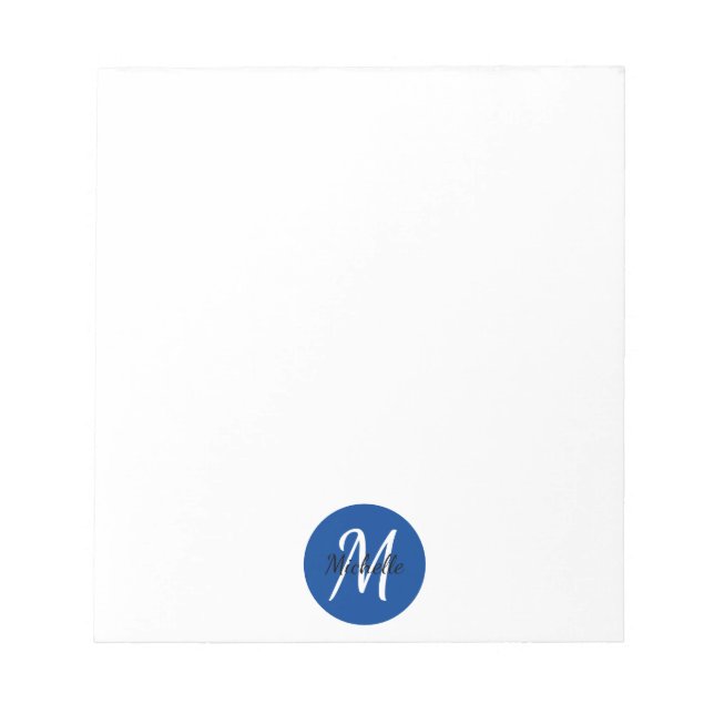 Blue Simple Monogram Classic Trendy Notepad (Front)