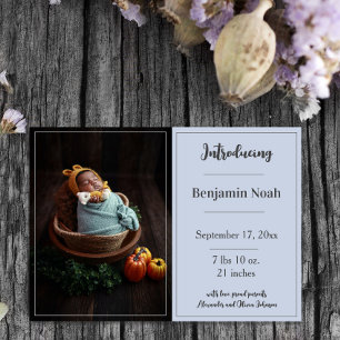 Blue Simple Photo Birth Announcement
