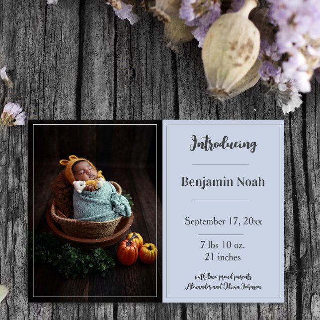 Blue Simple Photo Birth Announcement (Blue Simple Photo Birth Announcement)