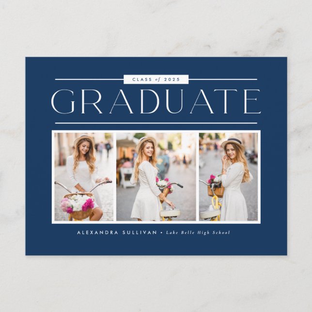 Blue Simple Typography Photo Collage Graduation Postcard (Front)