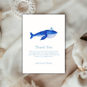 Blue Simple Under The Sea Whale Baby Shower  Thank You Card