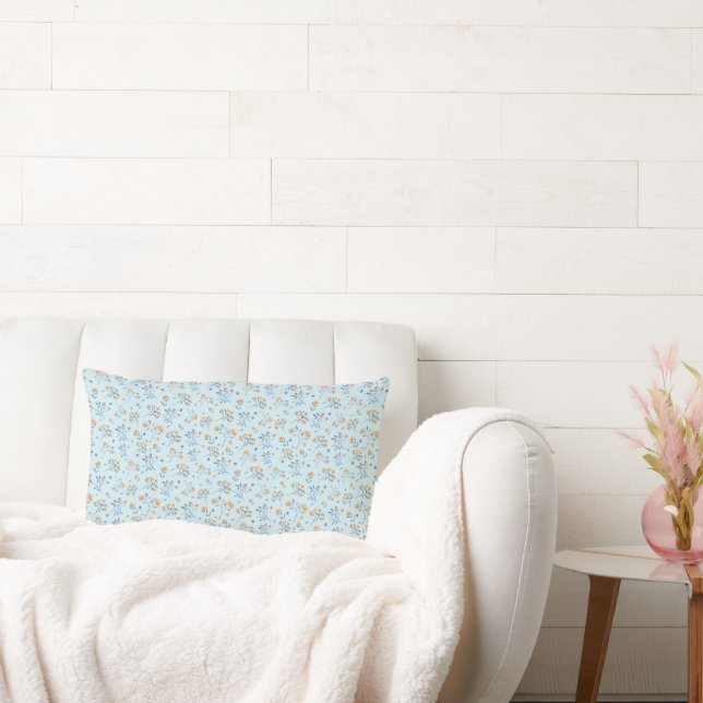 Blue Simple Vintage Wildflower Pattern   Lumbar Cushion (Couch)