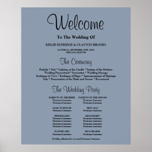 Blue Simple Wedding Ceremony Program Sign