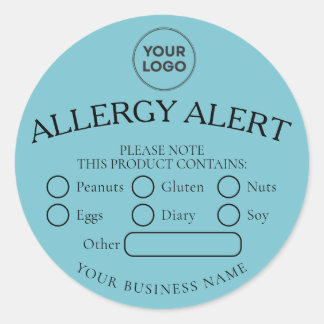 Blue Simple White Black Food Allergy Alert Sticker