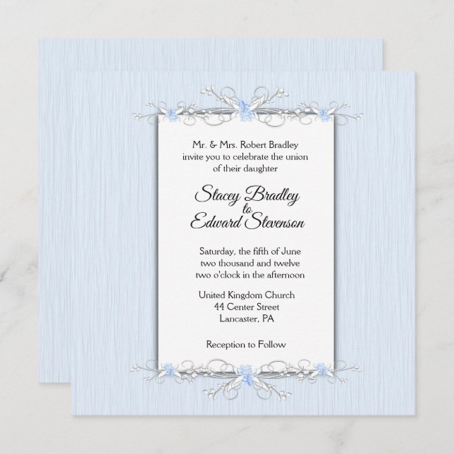 Blue Simplicity Traditional Wedding Invitation (Front/Back)