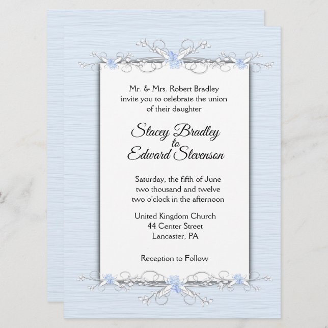 Blue Simplicity Traditional Wedding Invitation (Front/Back)