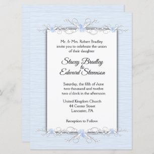 Blue Simplicity Traditional Wedding Invitation