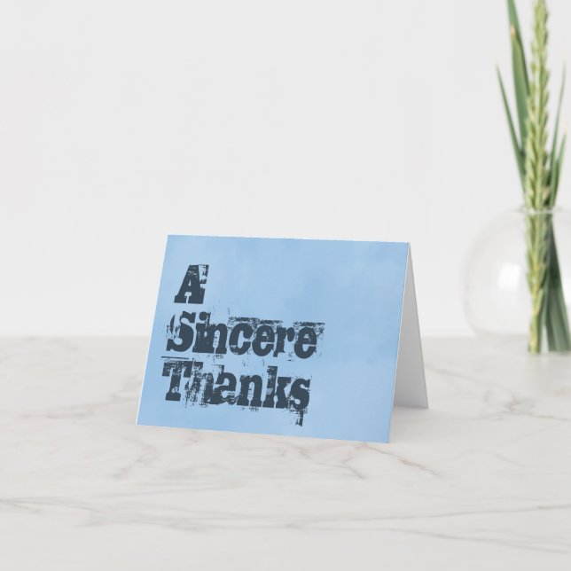 Blue Sincere Thanks Thank You Card (Front)