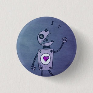 Blue Singing Retro Robot 3 Cm Round Badge