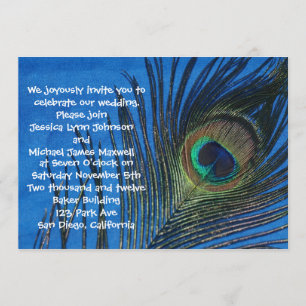 Blue Single Peacock Wedding Invitation