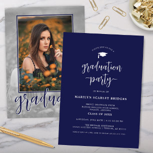 Blue Single Photo Script Graduation Invitation