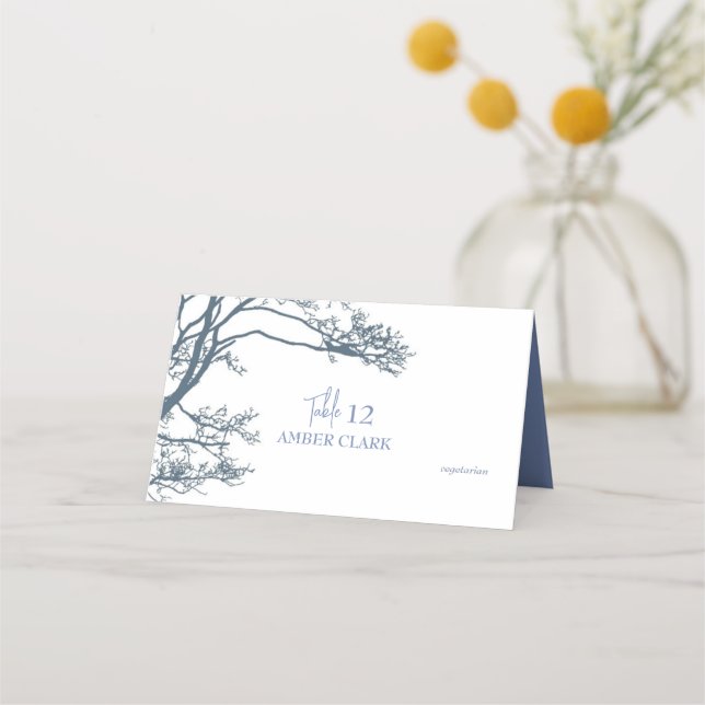 Blue Single Tree Boho Wedding Place Card (Front)