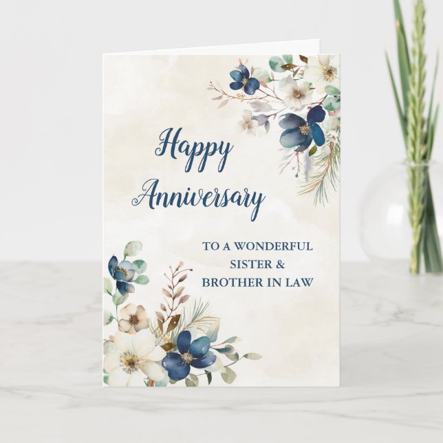 Blue Sister & Brother in Law Wedding Anniversary Card (Front)