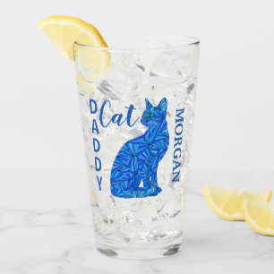 Blue Sitting Cat Humour Personalised Cat Daddy Glass