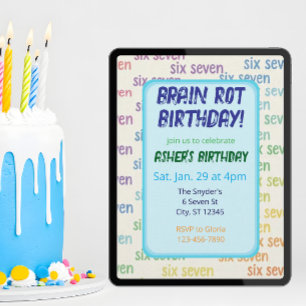 Blue Six Seven Brain Rot Birthday Invitation