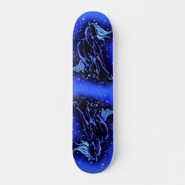 Blue Skateboard Horses Running At Starry Night (Front)